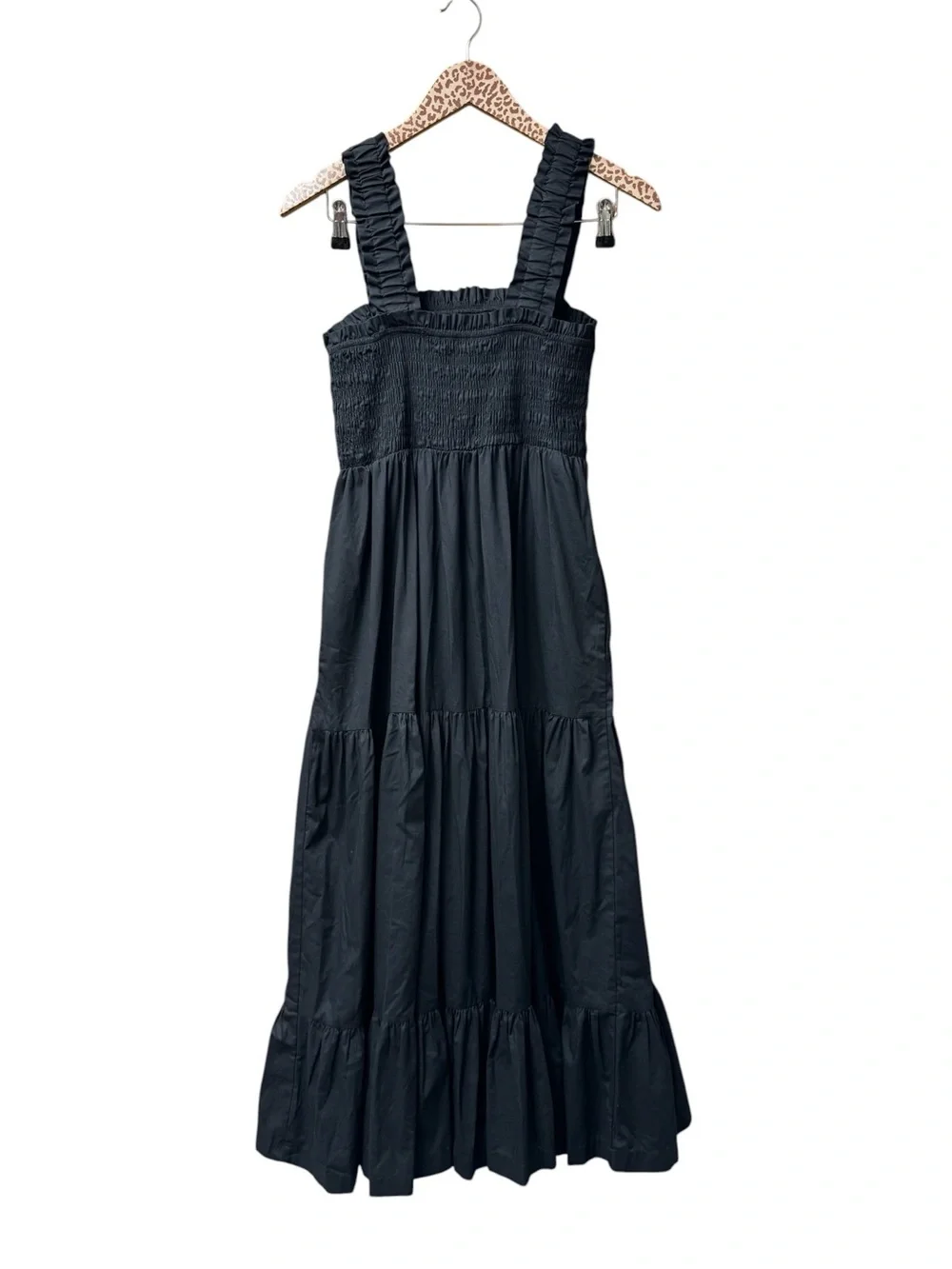 Abercrombie & Fitch Sleeveless Smocked Tiered Maxi Dress Long Black Large Petite